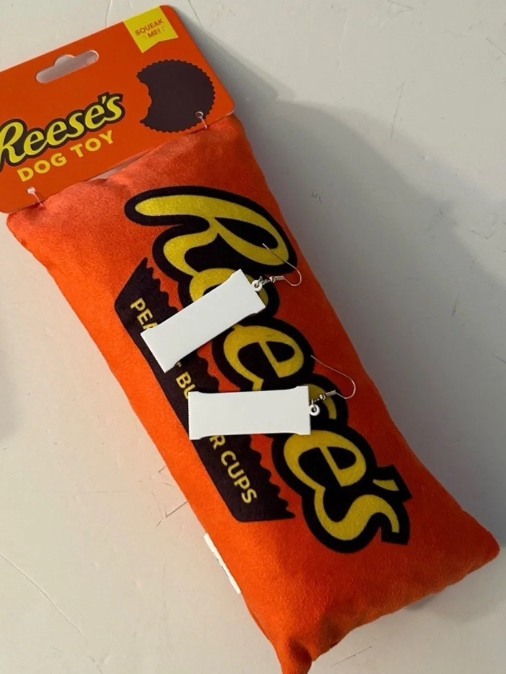 Reese's peanut butter cup dog toy and matching earrings NEW